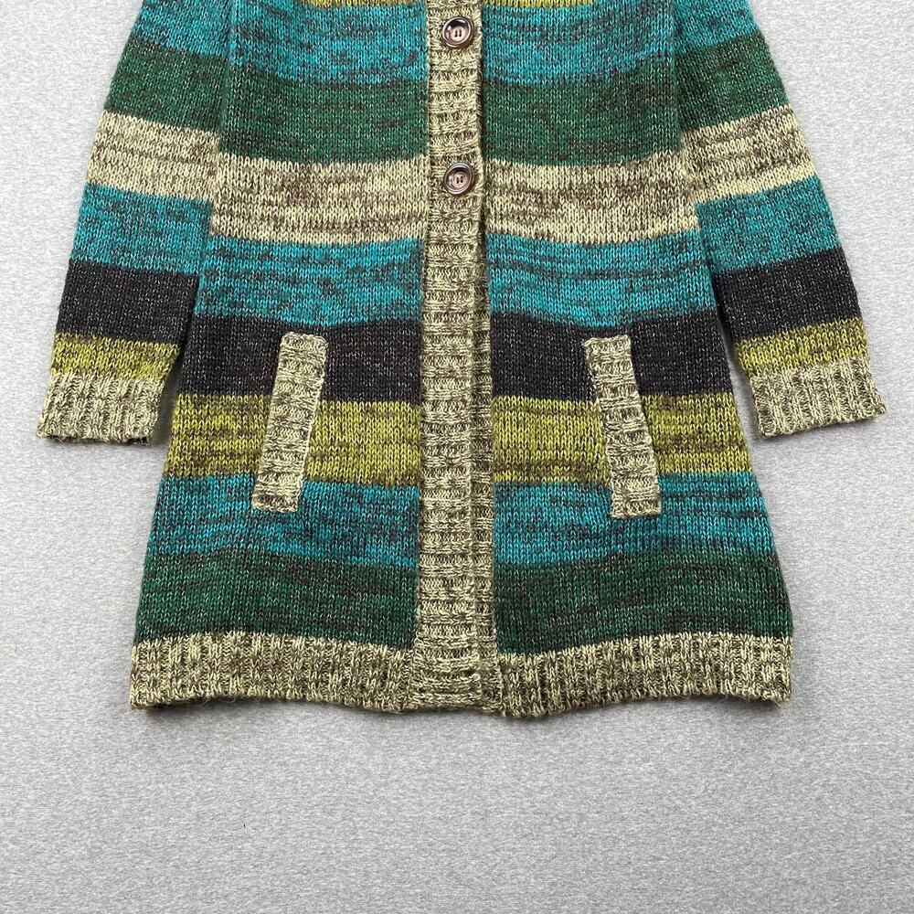 y2k JohnPaulRichard Striped Cardigan Sweater Womens L Green Button-Front Duster - Picture 13 of 16